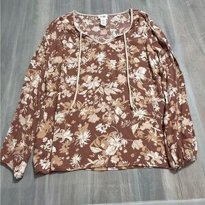 BiBi Brown Floral Blouse with Long Sleeves
